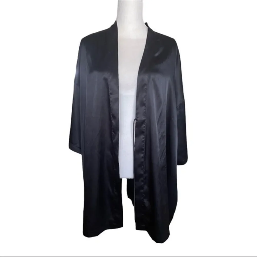 Victoria’s Secret Black Silk Open Tie Front Top Nighty & Robe‎ - Size XL